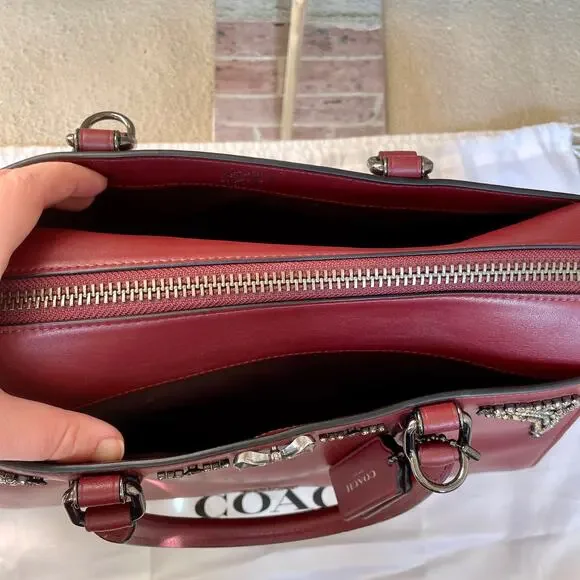 Coach x Selena Gomez Collection Bond Bow Bag Satchel Burgundy handbag purse - Picture 9 of 16